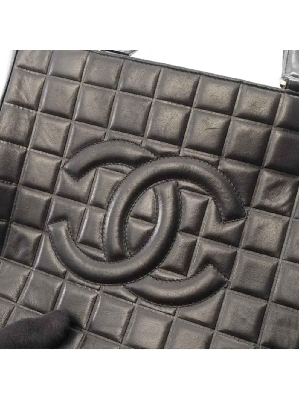 Chanel Tote Bag Choco Bar Black Lambskin CC Logo